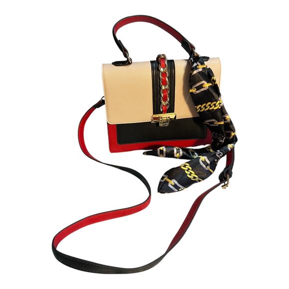 ALDO Satchel Purse Handbag w/ Scarf & Removable Cross-Body Strap — 10″ × 8″ × 4″ - Picture 2 of 14